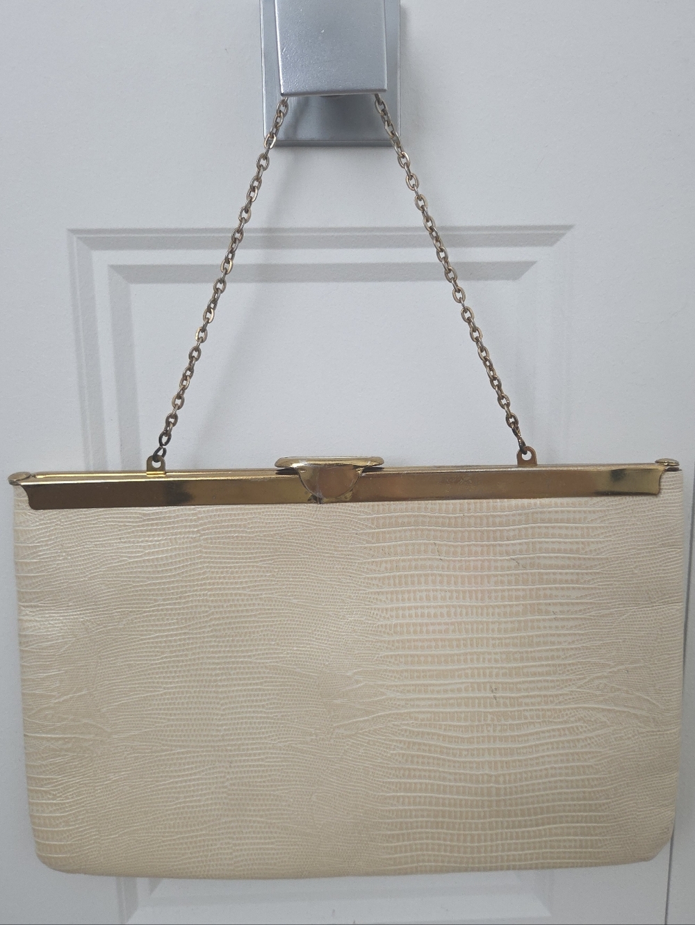 Vintage ivory snakeskin leather Etra Clutch